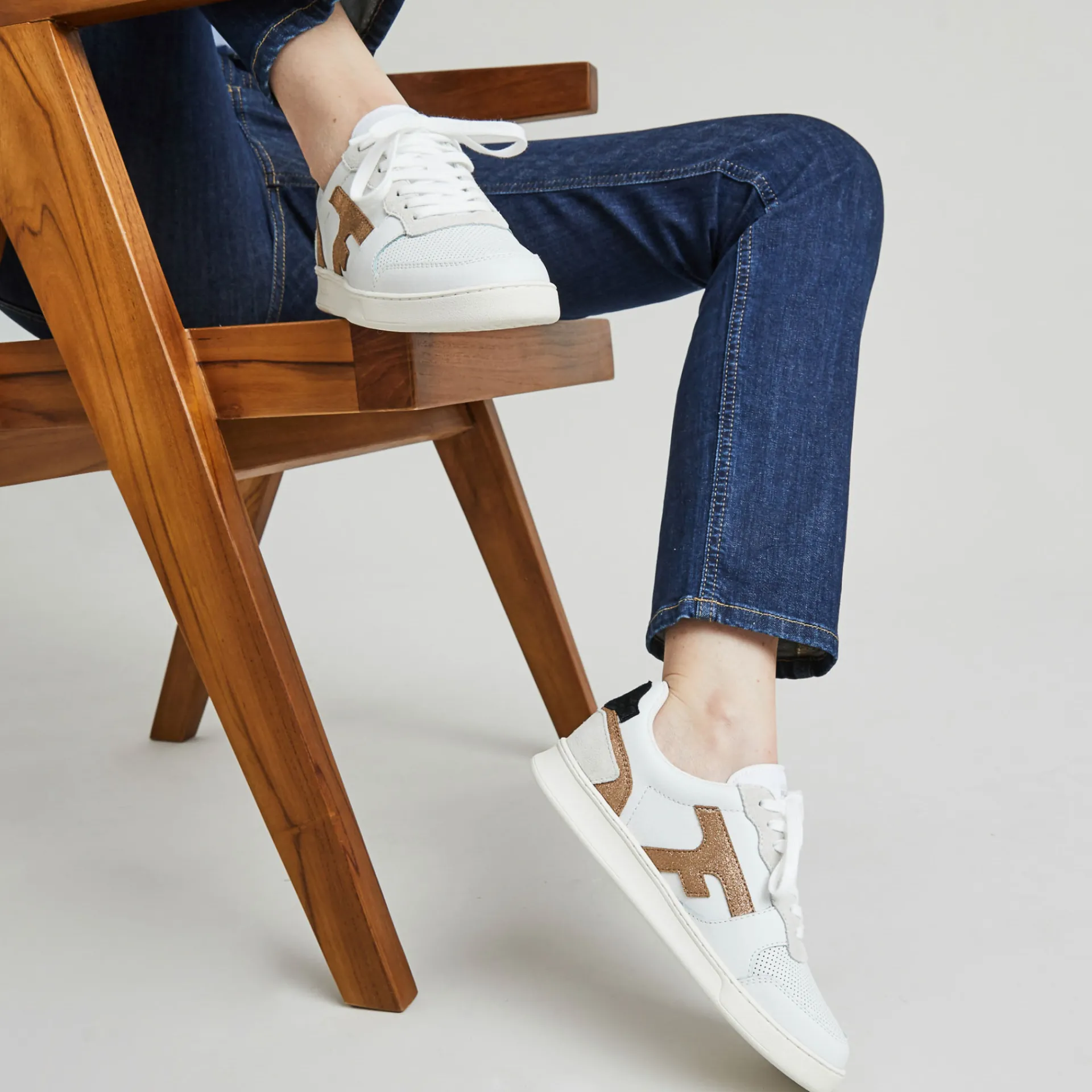 Les Hazel*FAGUO Baskets Blanche & Cuivre