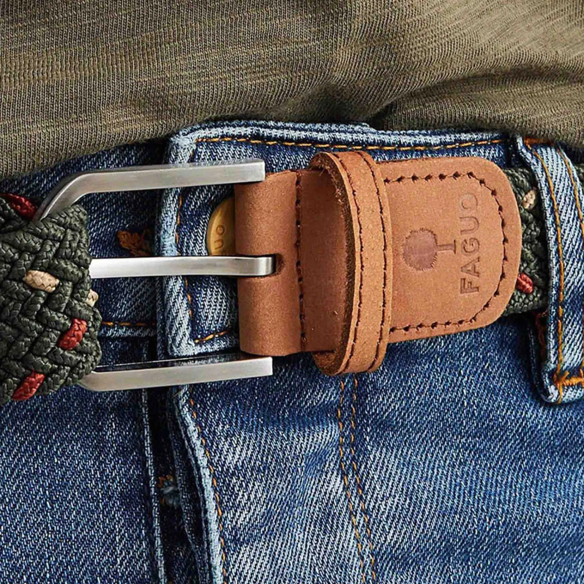 Ceintures*FAGUO Ceinture En Polyester Recycle Kaki Belt