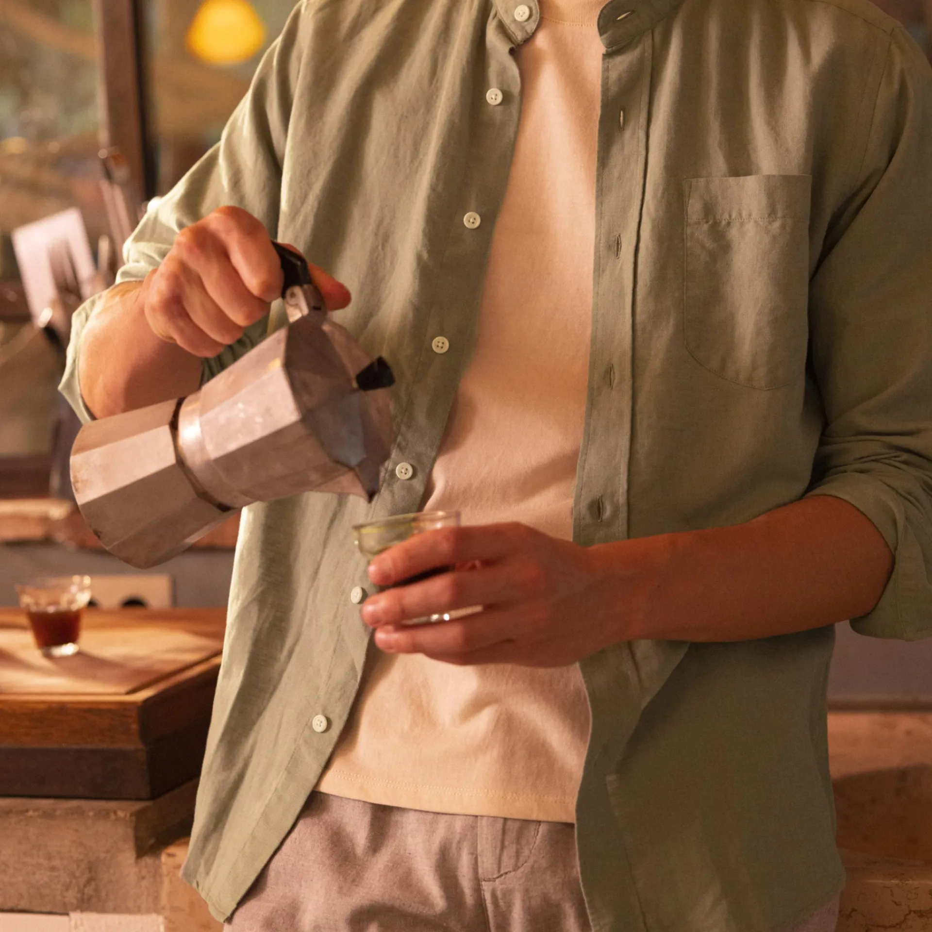 Chemises*FAGUO Chemise Col Mao Vert Clair