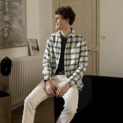 Chemises*FAGUO Chemise Ecru A Carreaux Verts