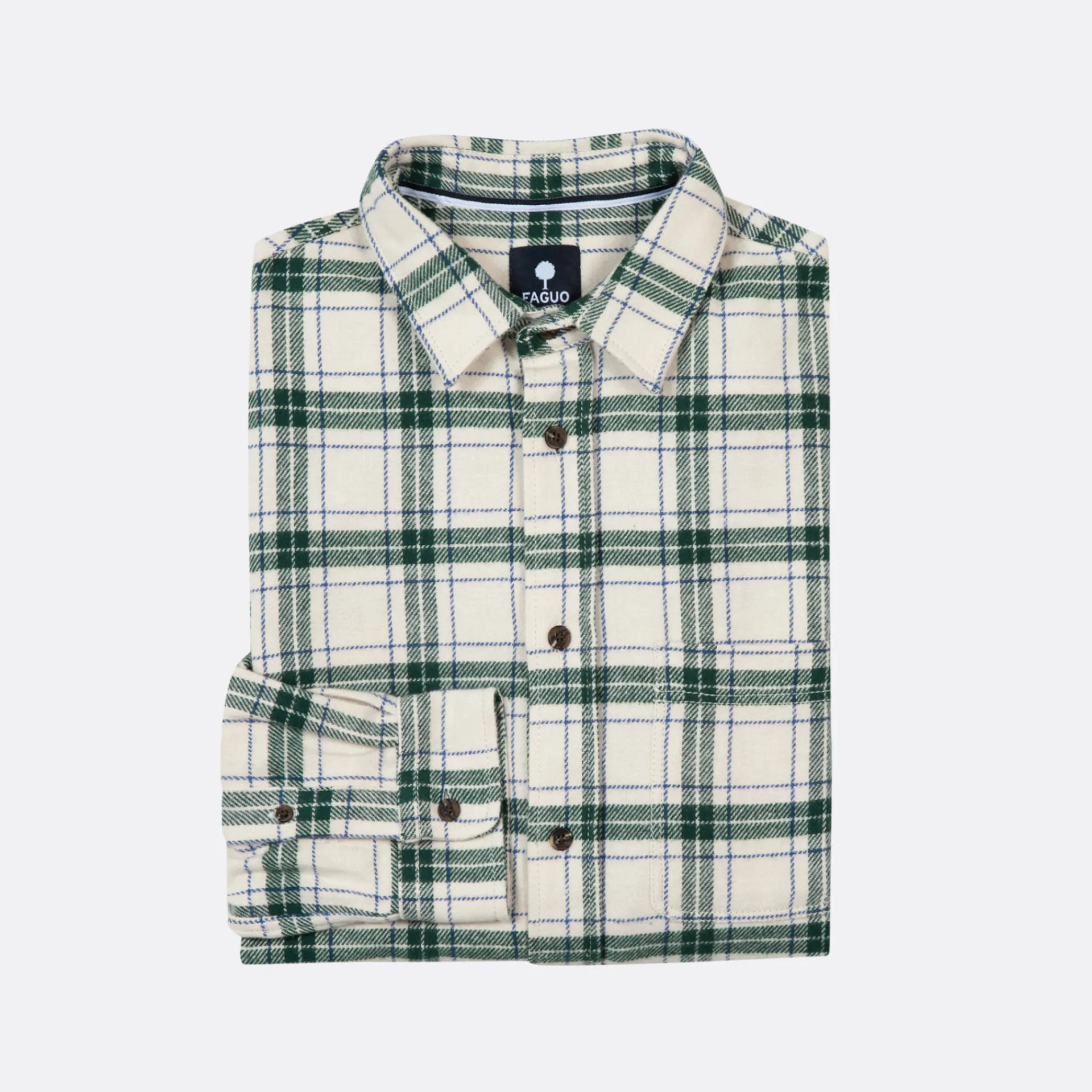 Chemises*FAGUO Chemise Ecru A Carreaux Verts