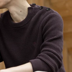 Pulls*FAGUO Pull Col Boutonne Bordeaux Fonce