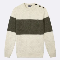 Pulls*FAGUO Pull Col Boutonne Ecru & Vert