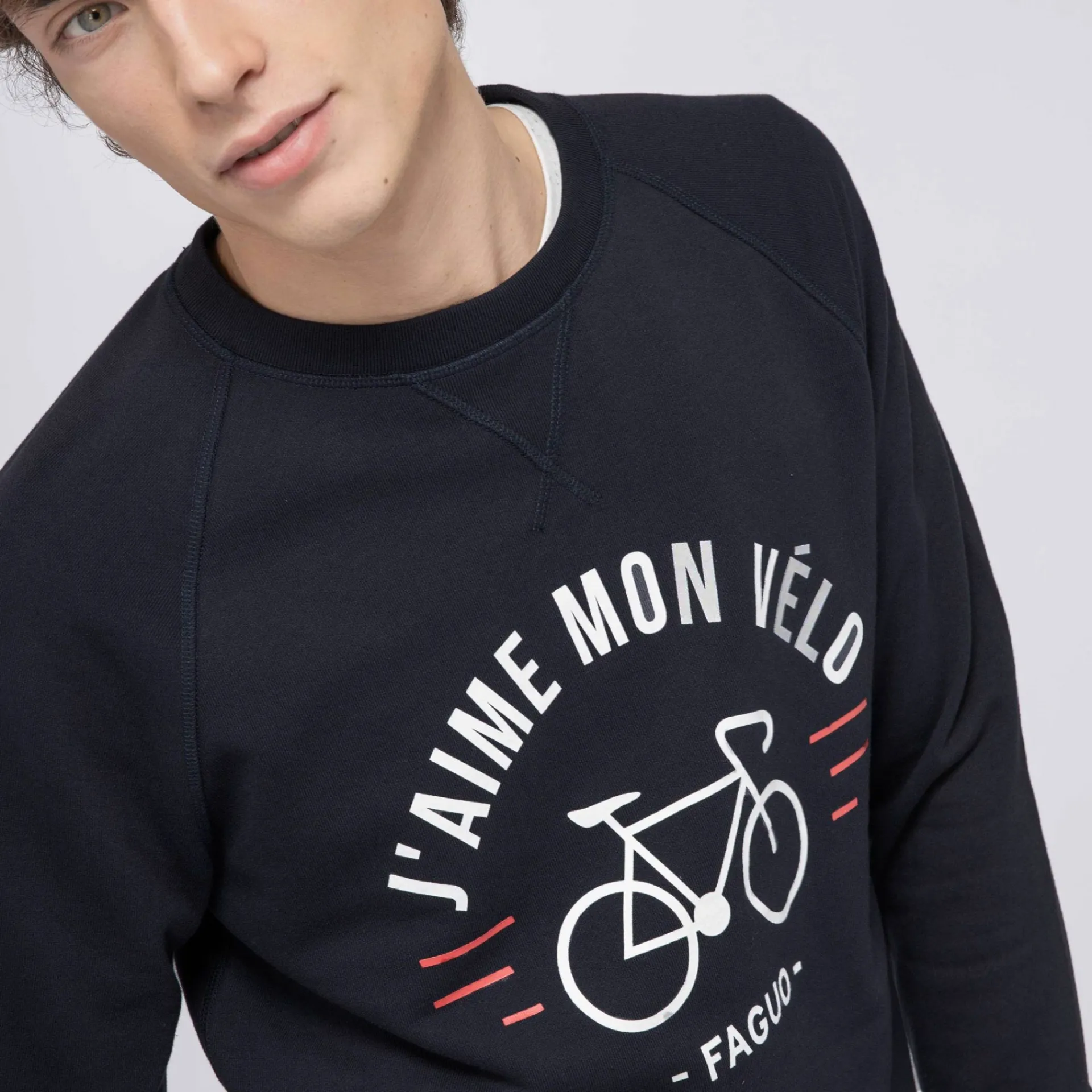 Sweatshirts*FAGUO Sweat Col Rond Bleu Marine J'Aime Mon Velo