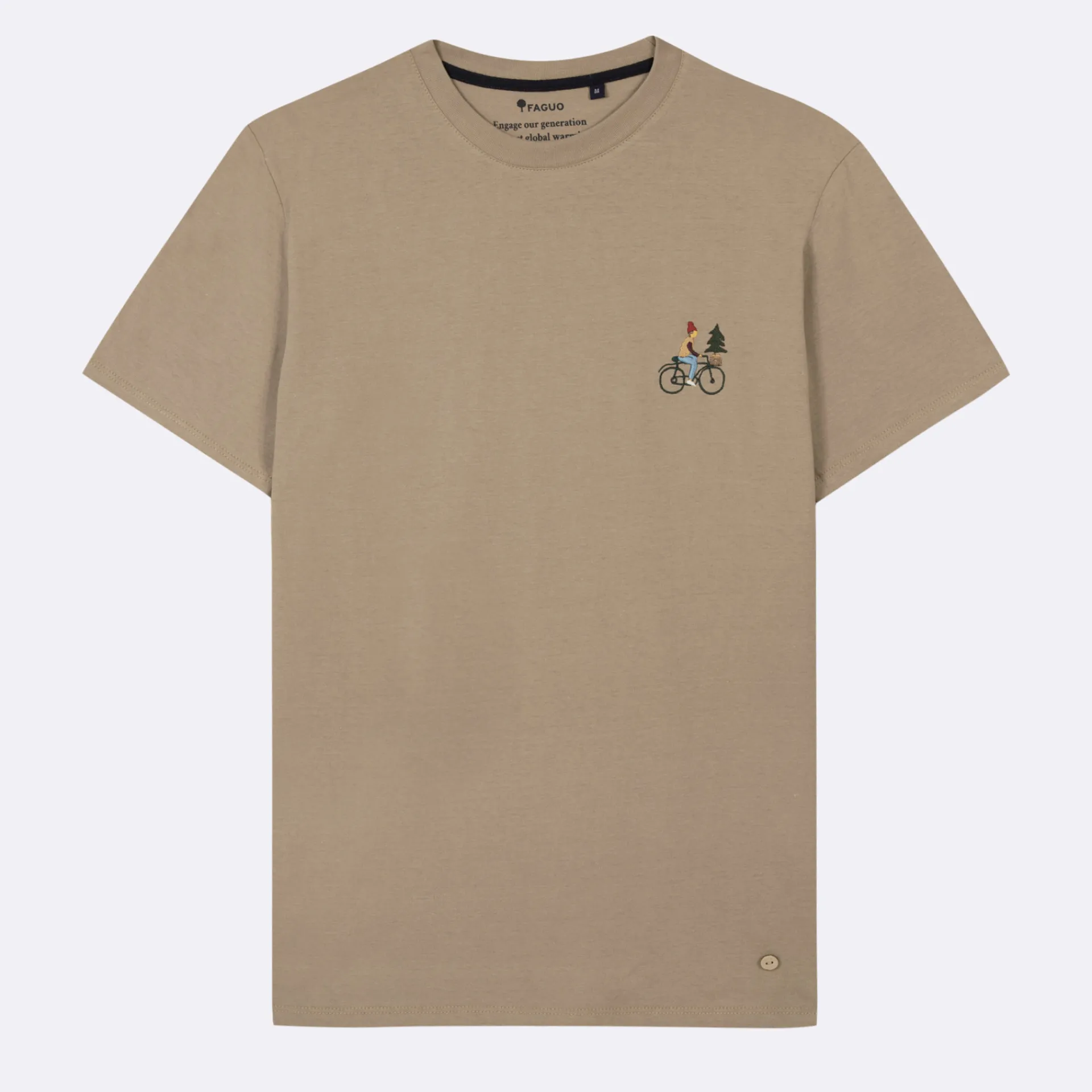 T-Shirts*FAGUO T-Shirt Col Rond Beige Clair Broderie Velo