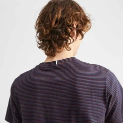 T-Shirts*FAGUO T-Shirt Col Rond Bleu Marine & Camel