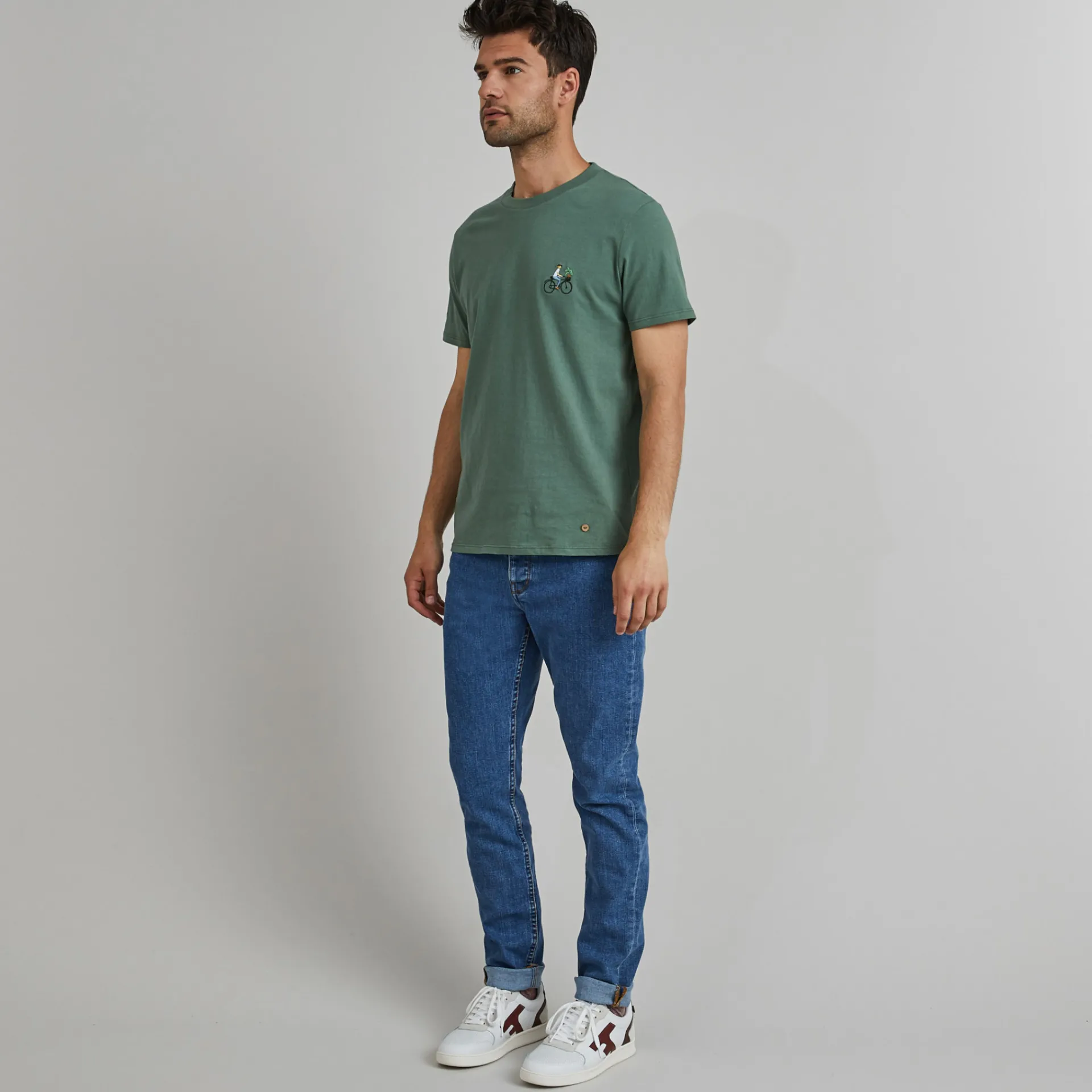 T-Shirts*FAGUO T-Shirt Col Rond Vert Broderie Velo