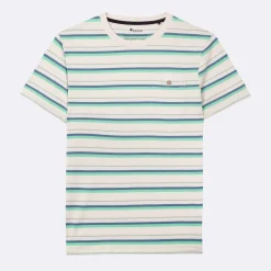T-Shirts*FAGUO T-Shirt Ecru A Rayures Bleues Et Vertes